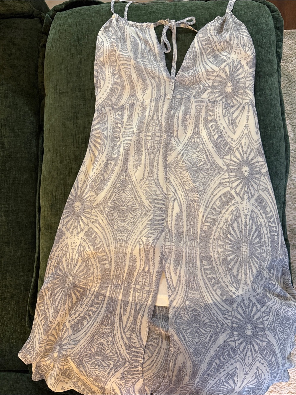 Lightweight Blue & White Patterned midi backless dress